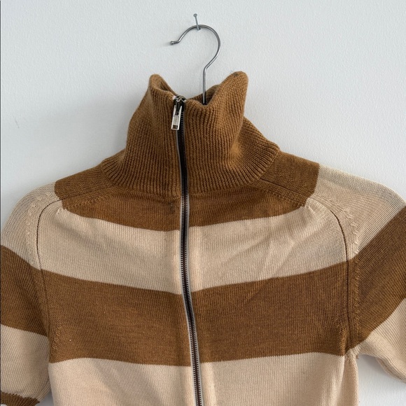 Peter Som Brown and Tan Striped Zip-Up Sweater - Picture 3 of 4